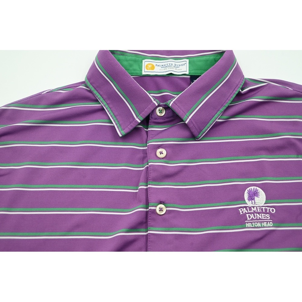 Palmetto Dunes Hilton Head Mens Large Purple Striped Bamboo Charcoal Golf Polo